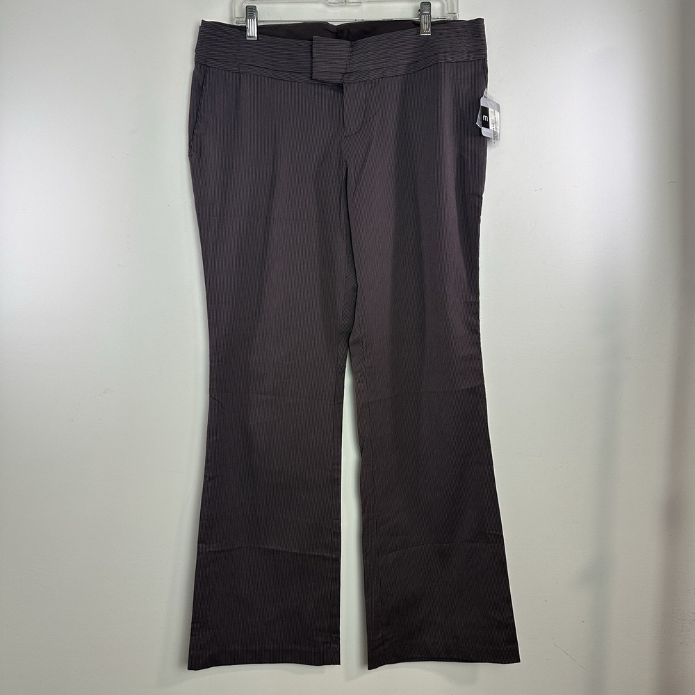 Y2K Mossimo Womens‎ Dress Pants Stretch Size 12 Wide Leg Pockets Brown Stripes